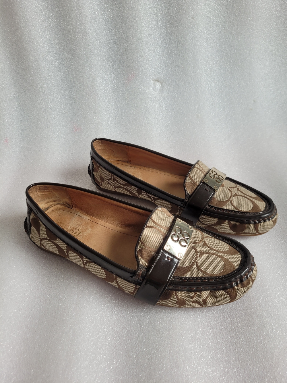 Coach Signature Canvas Loafers Brown with Metal Accent Vintage - Picture 2 of 15